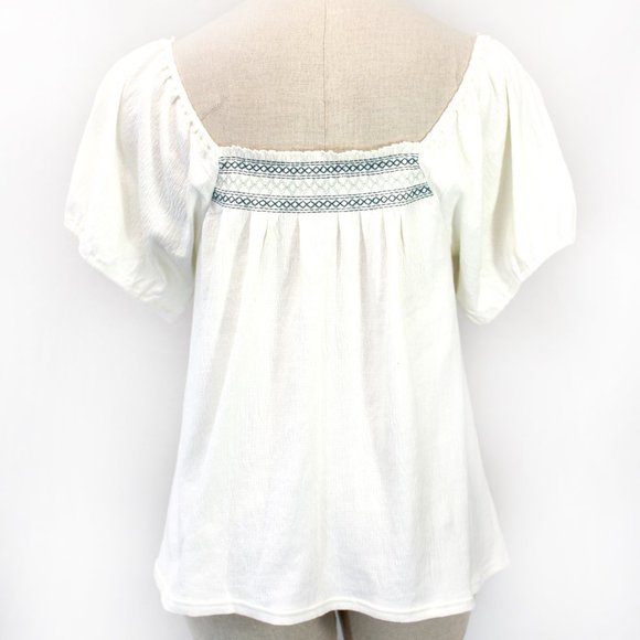 Madewell Plus White Cotton Gauze Peasant Embroidered Square Neck Top Blouse 3X - Picture 9 of 11